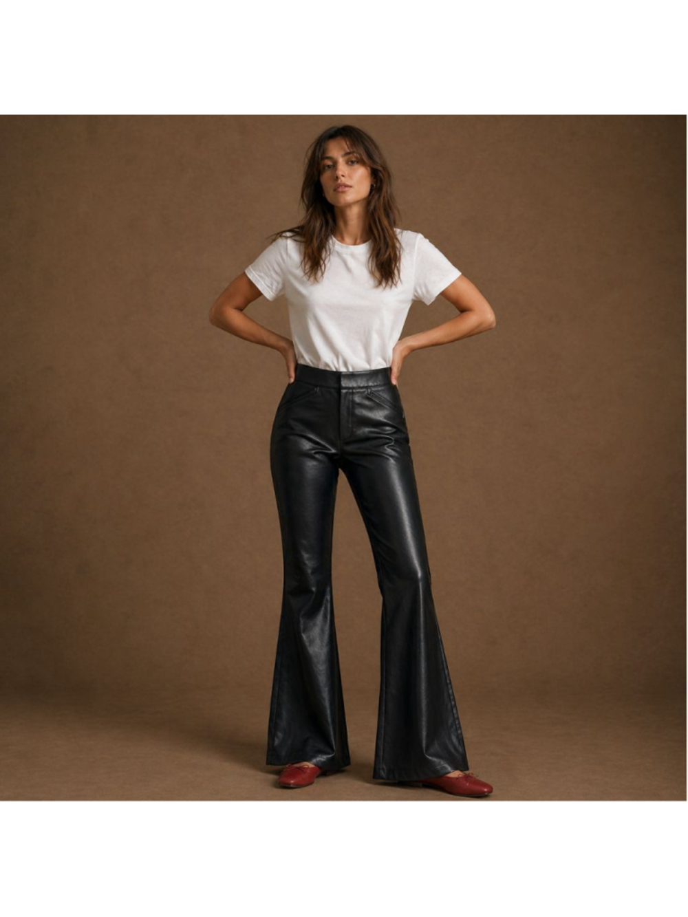 Spanx Black Faux Leather Flare Pull On Pants Sz M